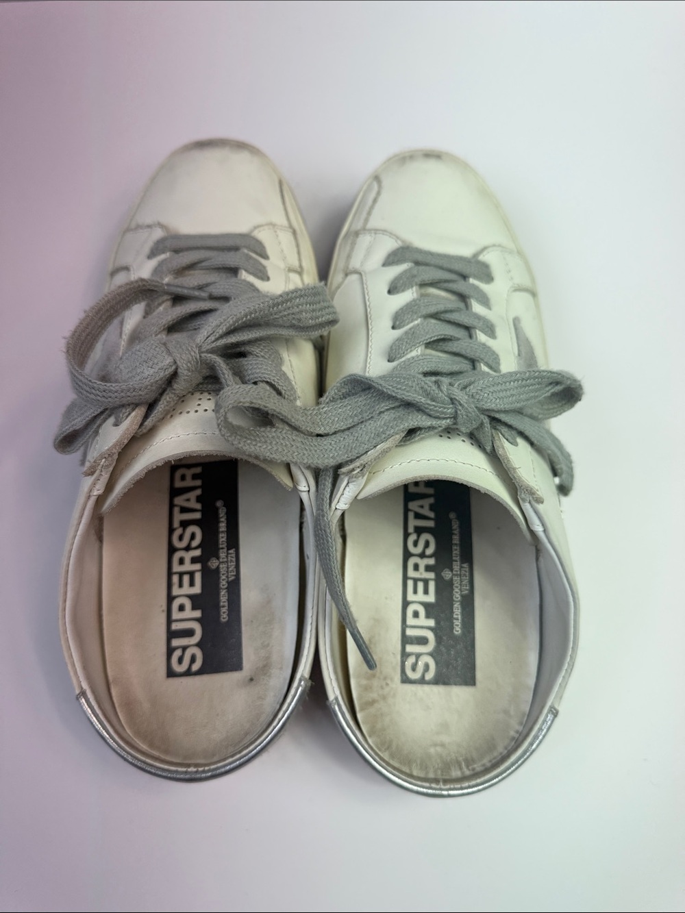 Golden Goose Superstar White Sneakers Gray Laces Distressed Size 7.5 - Picture 3 of 5